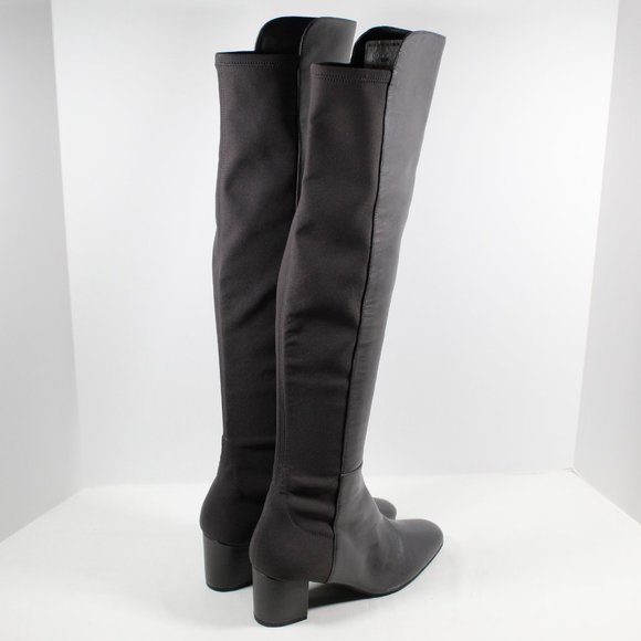 Stuart Weitzman Gillian Leather Block Heel Knee-High Boots - Dark Gray 7M - Picture 2 of 7